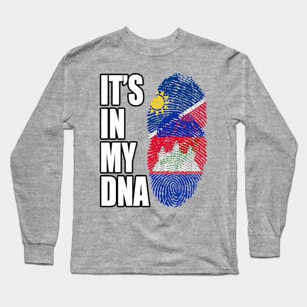 Cambodian And Namibian Mix DNA Flag Heritage Long Sleeve T-Shirt by Just Rep It!!